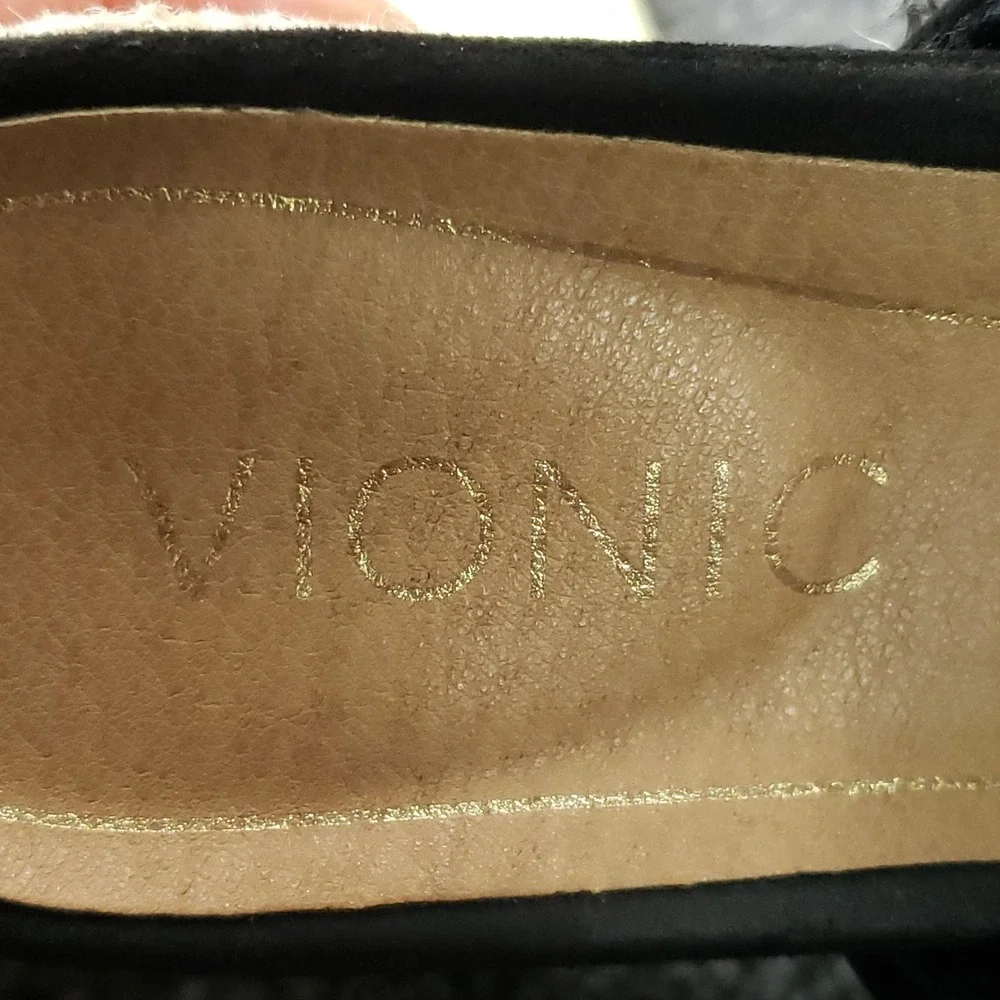 Vionic Kadyn Shoes Womens Size 6.5 Black Wedge Espadrille Slide Sandals Open Toe